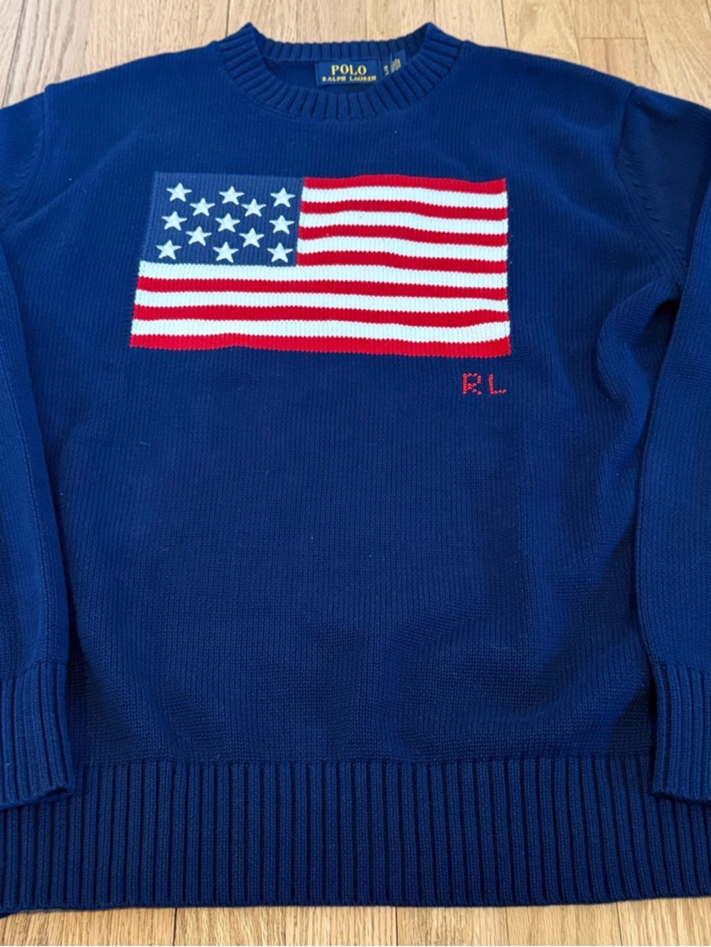 Polo by Ralph Lauren Blue Crewneck Sweater with American Flag